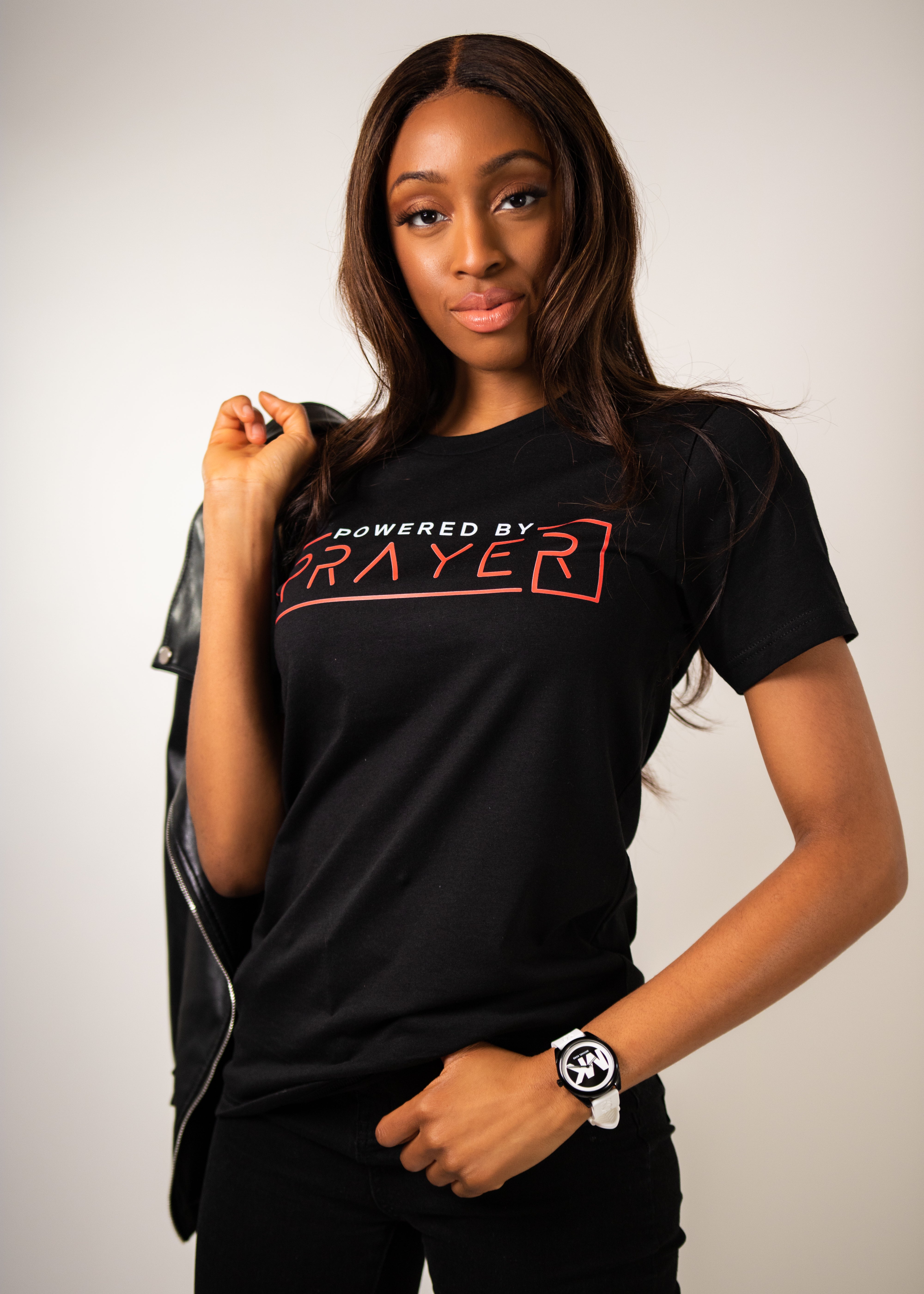 Powered by Prayer Black with Red & White